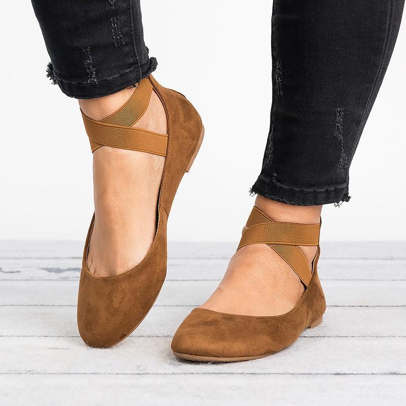 Damesko med flate ballerinaer i PU-nubuck, til hverdagsbruk