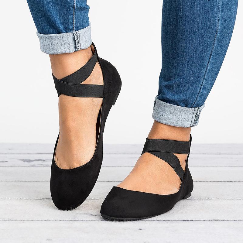 Damesko med flate ballerinaer i PU-nubuck, til hverdagsbruk