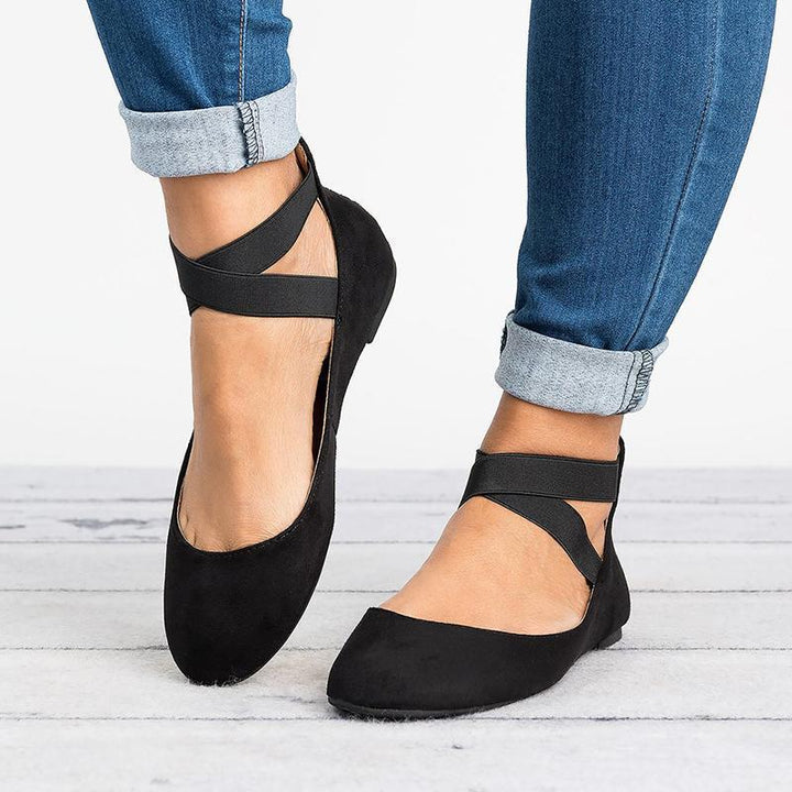 Damesko med flate ballerinaer i PU-nubuck, til hverdagsbruk