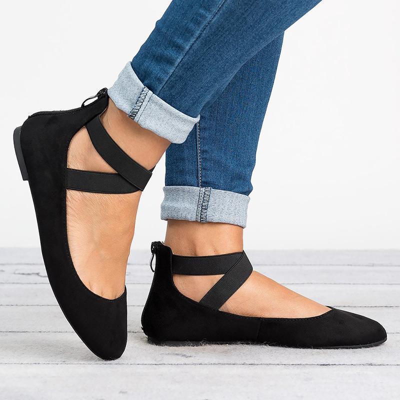 Damesko med flate ballerinaer i PU-nubuck, til hverdagsbruk