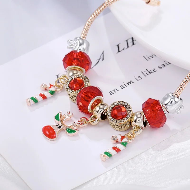 Skanto | Festlig candy cane charm armbånd med justerbar sølvkjede
