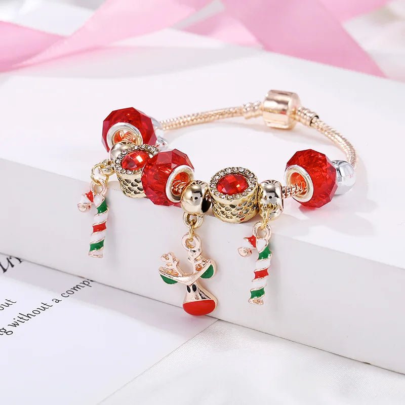Skanto | Festlig candy cane charm armbånd med justerbar sølvkjede