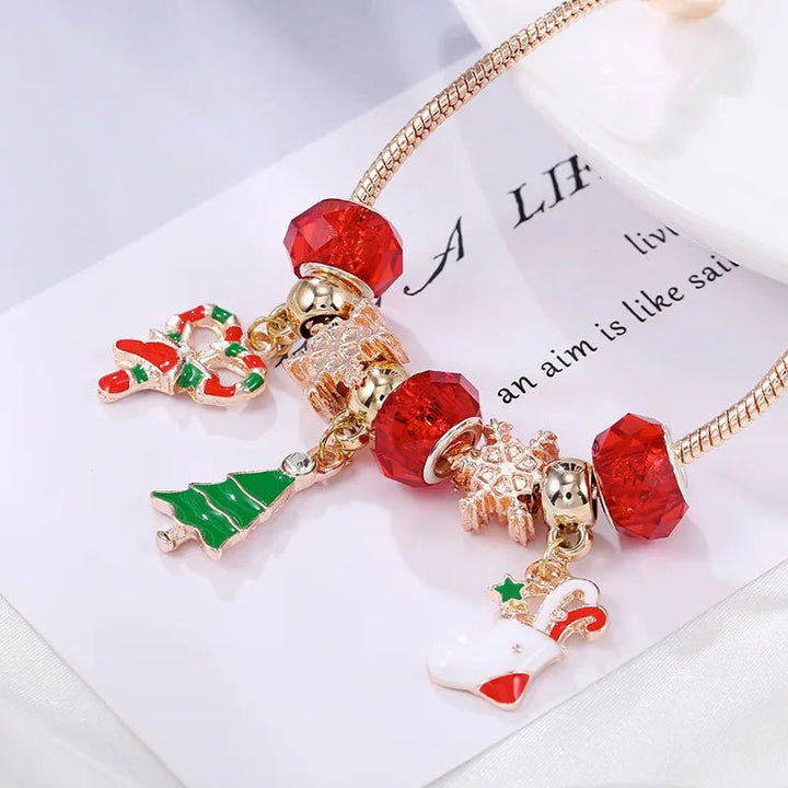 Skanto | Festlig candy cane charm armbånd med justerbar sølvkjede