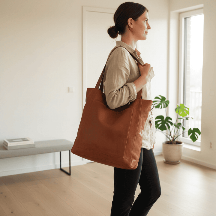 Strapazierfähige Schultertasche aus weichem Echtleder