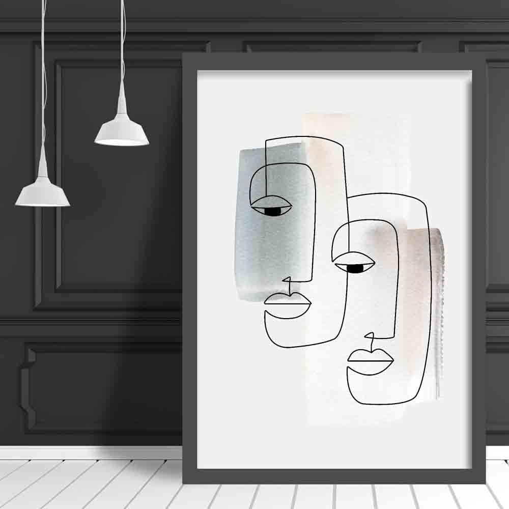 Abstrakt akvarell linjekunst ansikter veggkunsttrykk 01
