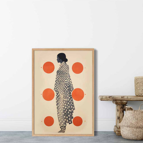 Beige, svart og oransje moteillustrasjonstrykk