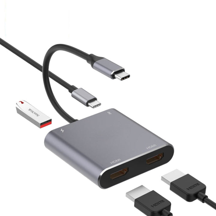 Skanto | 4 i 1 Type-C til Dual HDMI + USB + Type-C HUB Adapter