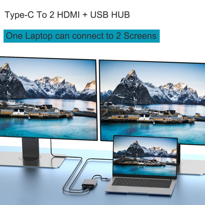 Skanto | 4 i 1 Type-C til Dual HDMI + USB + Type-C HUB Adapter