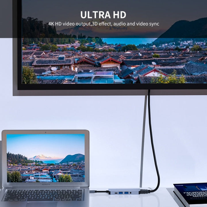 Skanto | ENKAY Hatt-Prince 5 i 1 Type-C Hub 4K HDMI Konverter Dockingstasjon 3.5mm Lydjack Adapter