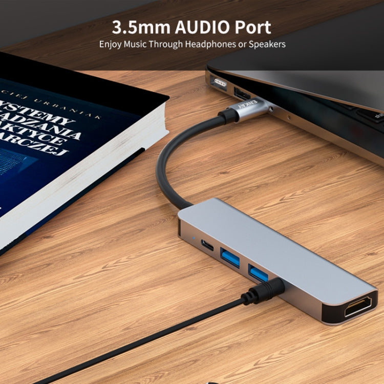Skanto | ENKAY Hatt-Prince 5 i 1 Type-C Hub 4K HDMI Konverter Dockingstasjon 3.5mm Lydjack Adapter