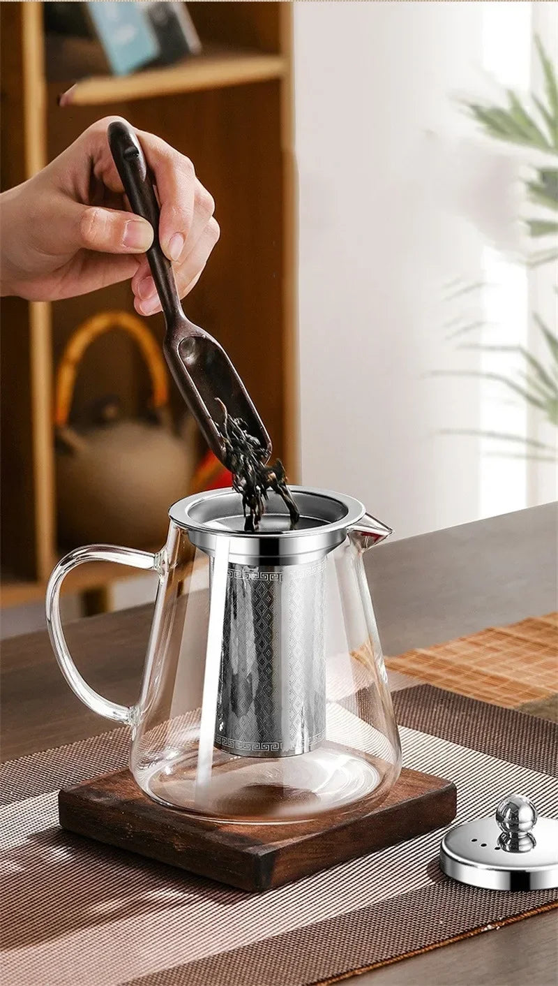 Skanto | 450ml-950ml Varmeresistent Glass Teapot – Rustfritt Stål Tefilter, Blomsterkjele for Kung Fu Te, Puer og Oolong Te