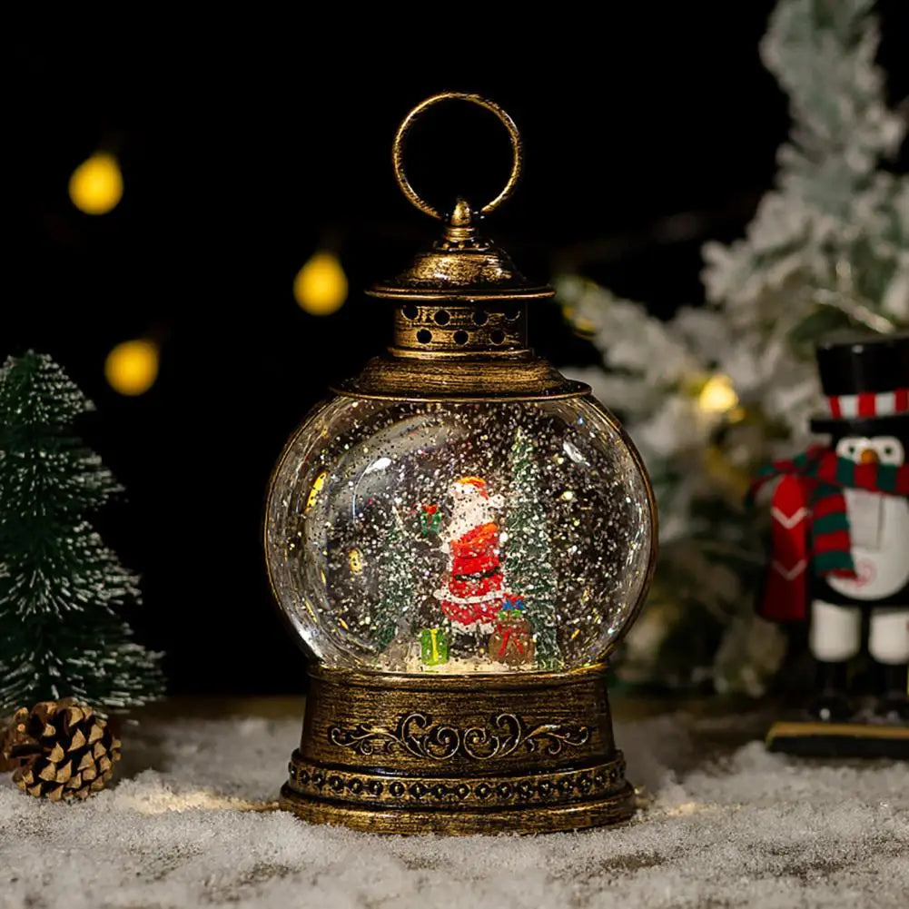 Skanto | Lunavera Jule Snøglobe Lanterne | Musikkboks med LED Lys & Glitter | Vintage Gull Design | USB & Batteridrevet | 21–26 cm