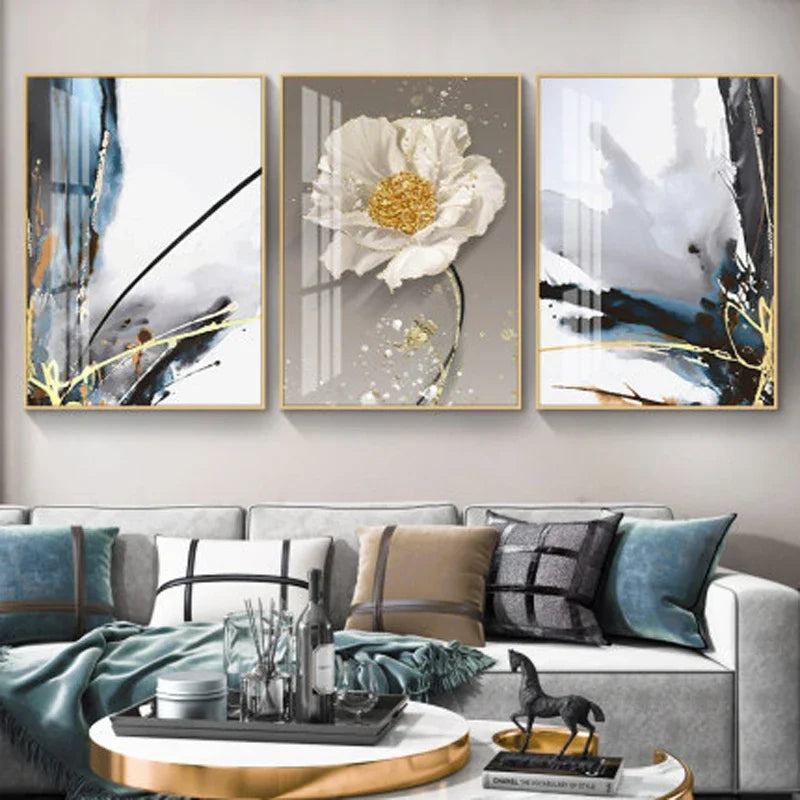 Moderne abstrakte florale veggkunst Fine Art lerrettrykk blå grå botaniske bilder for stue soverom veggkunst dekor | Skanto
