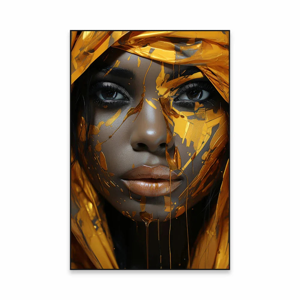 Golden Girl Fashion Veggkunst Fine Art Lerret Utskrifter Moderne Abstrakt Portrettbilder For Stue Soverom Boutique Salong Kunst Decor | Skanto