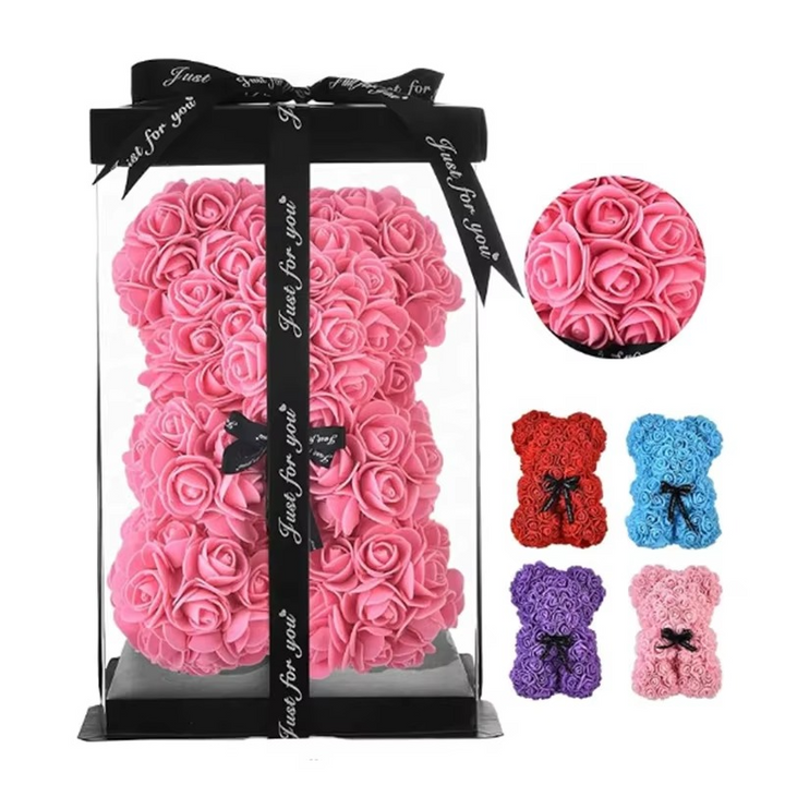 Skanto | 9.8in Kunstig Rose Teddy Bjørn Gave med Presentasjonsboks - Romantisk Jubileum eller Valentines Dag Dekor