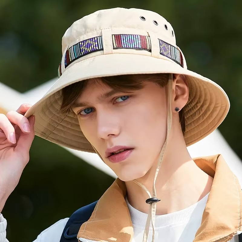 Skanto | Stripete Boho-stil Sommer Solhatt - Unisex Bred Skjerm Utendørs Caps