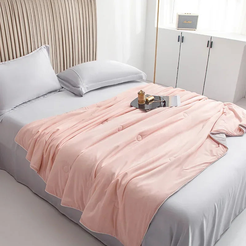 Air Condition Sommer Komforter — Ren Farge Is Silke Kjøleteppe, Lett & Glatt Twin/King Størrelse Quilt | Skanto