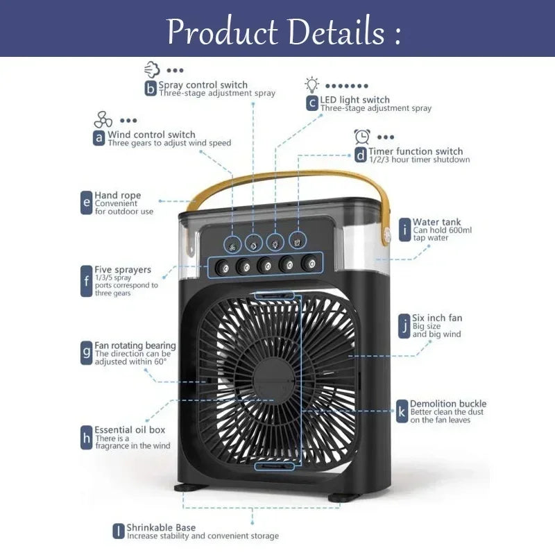 3 I 1 Vifte AIr Conditioner Husholdning Liten Luftkjøler LED Natt Lys Bærbar Luftfukter Luftjusteringsvifte Kontor Hjem Vifte Ny | Skanto