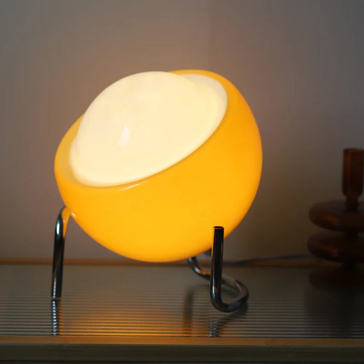 Skanto | Aurivio Bordlampe | Glass & Rustfritt Stål | Retro-Nordisk Design | LED Nattlys Beige/Oransje | Ø21×H25 cm