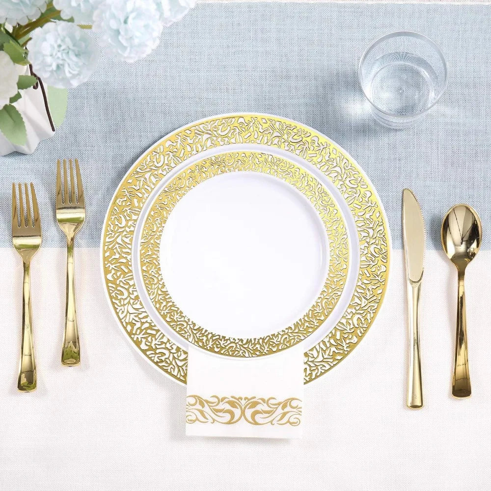 Skanto | 350stk Engangs Gull Blonde Servise Sett for 50 Gjester