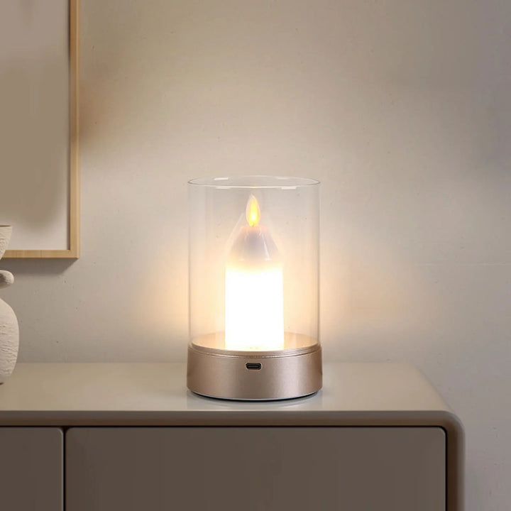 Skanto | AuraFlame LED Lys | Gesterkontroll & Trinnløs Dimming | USB Ladbar | Varmt Lys 2400K | 8,5 × 8,5 × 13 cm