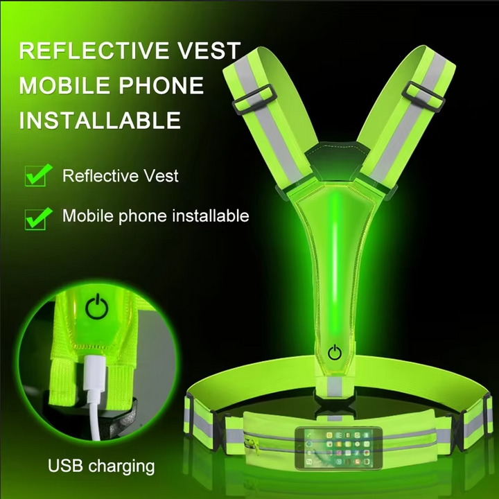Skanto | LED Refleksjonssikkerhetsvest med justerbare stropper og USB-oppladbare lys