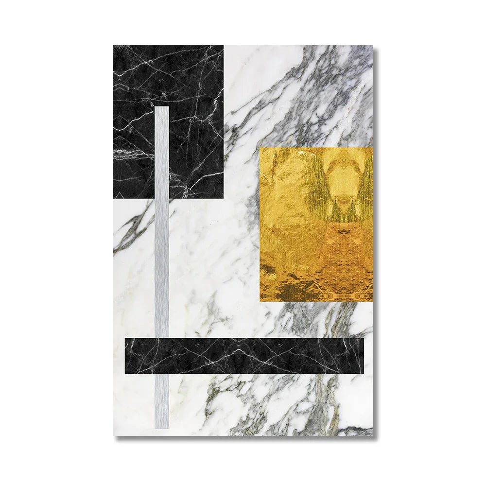 Svart Gylden Blokk Marmor Abstrakt Veggkunst Fin Kunst Lerretsutskrifter Moderne Geometriske Bilder For Stue Kontor Kunst Dekor | Skanto