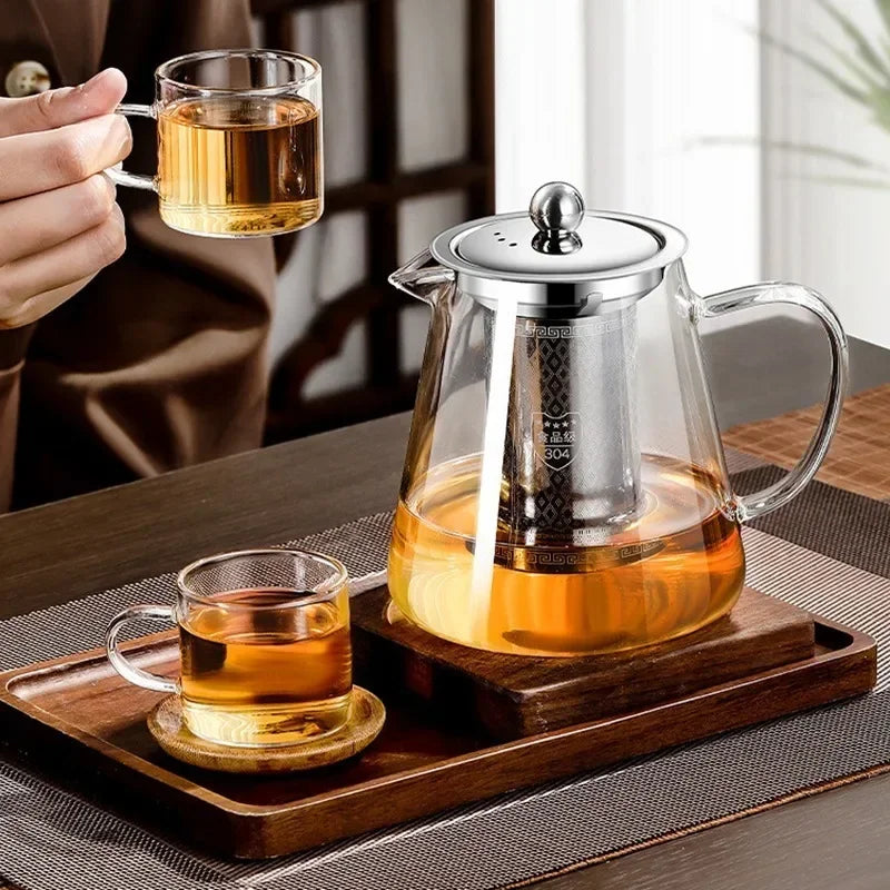 Skanto | 450ml-950ml Varmeresistent Glass Teapot – Rustfritt Stål Tefilter, Blomsterkjele for Kung Fu Te, Puer og Oolong Te