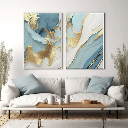 Moderne Abstrakt Gull Blå Flytende Marmor Print Veggkunst Fine Art Lerretsutskrifter Bilder For Stue Soverom Nordisk Hjem Dekor | Skanto