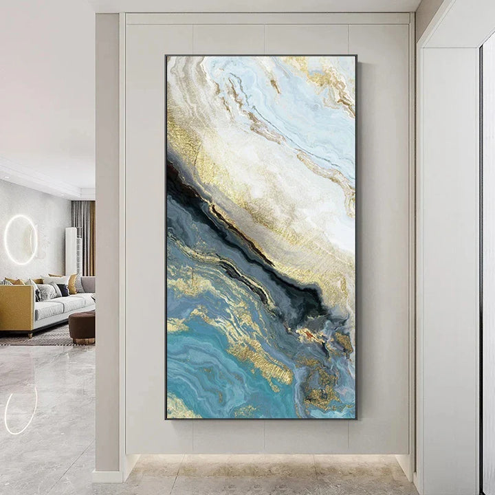 Blå Gylden Flytende Marmor Essens Veggkunst Fine Art Lerretsutskrifter Bilder For Moderne Leilighet Luksus Stue Kunst Dekor | Skanto