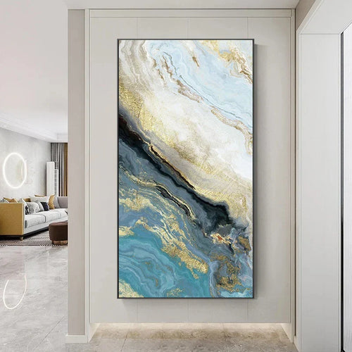 Blå Gylden Flytende Marmor Essens Veggkunst Fine Art Lerretsutskrifter Bilder For Moderne Leilighet Luksus Stue Kunst Dekor | Skanto