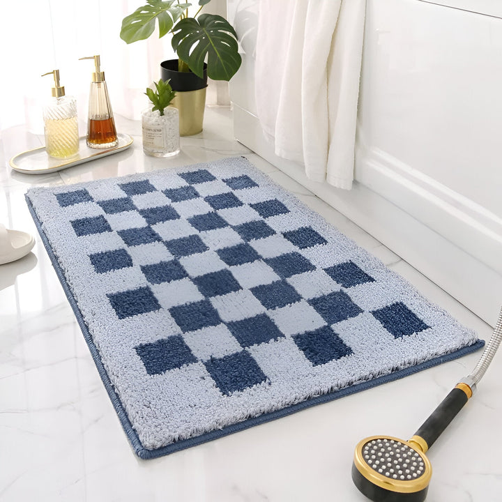 Skanto | Plush Checkered Microfiber Badmatte Svart og Hvit