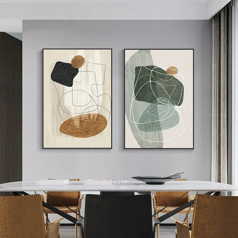 Skandinavisk Abstrakt Form Linje & Form Veggkunst Fine Art Lerretsutskrifter Nøytral Fargepalett Bilder For Moderne Stueinnredning | Skanto