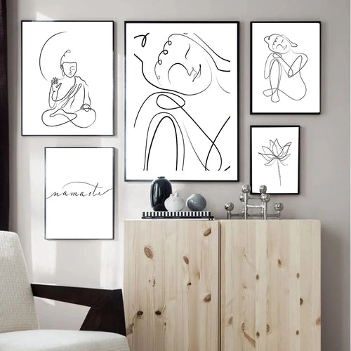 Minimalist Buddha Plakat Lotus Veggkunst Linjekunst Fin Kunst Lerretsutskrifter Inspirerende Meditasjonsbilder For Stue Salong Spa Veggdekor | Skanto