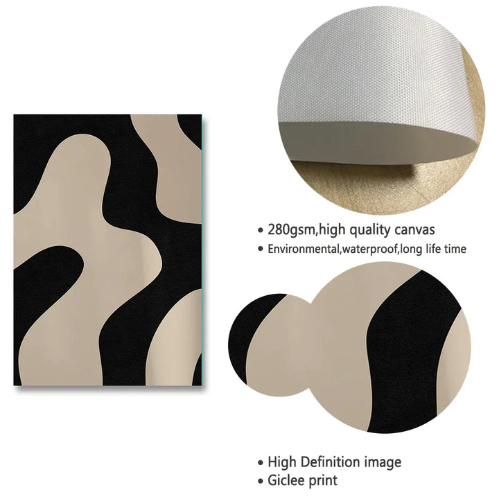 Moderne abstrakt formet svart minimalistisk veggkunst fine art lerretsutskrifter bilder for moderne leilighet stue spisestue kunstdekor | Skanto