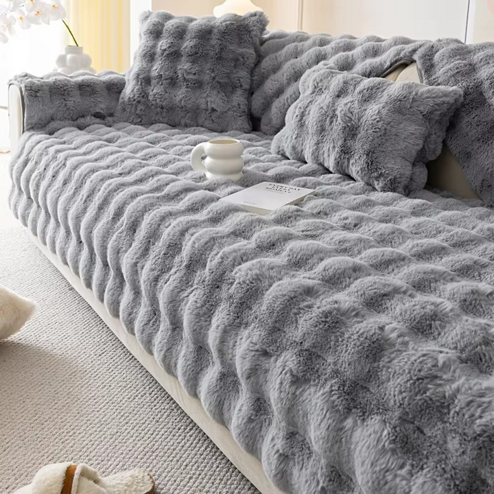 Skanto | Plysj bobletekstuert kunstpels sofa trekk - Antiskli putetrekk for stue