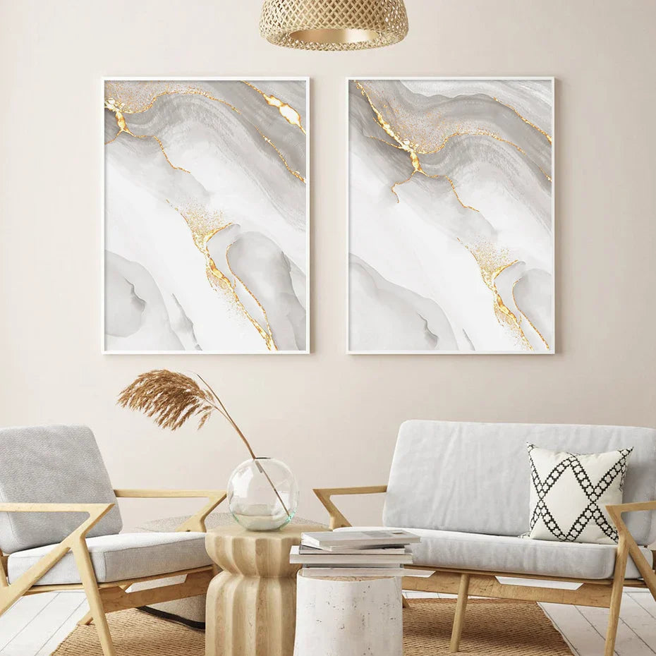 Lett Luksus Gylden Grå Marmor Print Veggkunst Kvalitets lerreter Poster Abstrakt Minimalistiske Bilder For Moderne Stueinnredning | Skanto