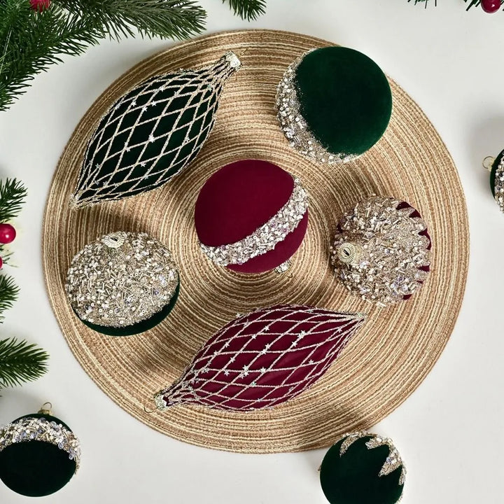 Uknuselige Glitter Fløyel Julepynt - Gjenbrukbare Flokket Hengekuler for Høytidsdekor, Solid Farge Sett 10PCS