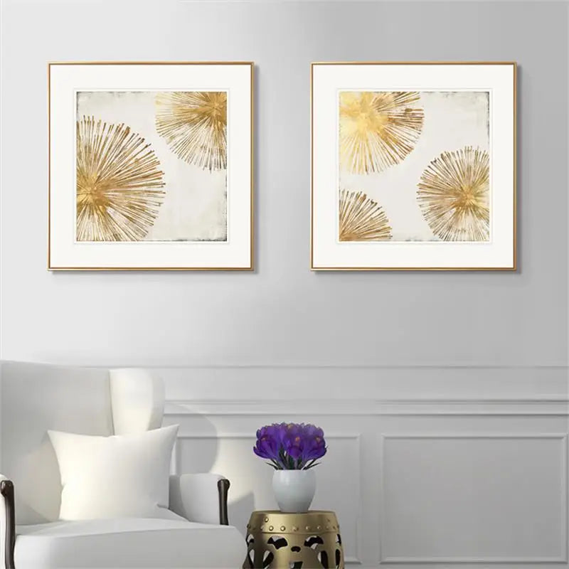 Gylden Radial Sirkulær Abstrakt Veggkunst Fine Art Lerret Utskrifter Plakater Bilder For Stue Spisestue Soverom Kunst Dekor | Skanto