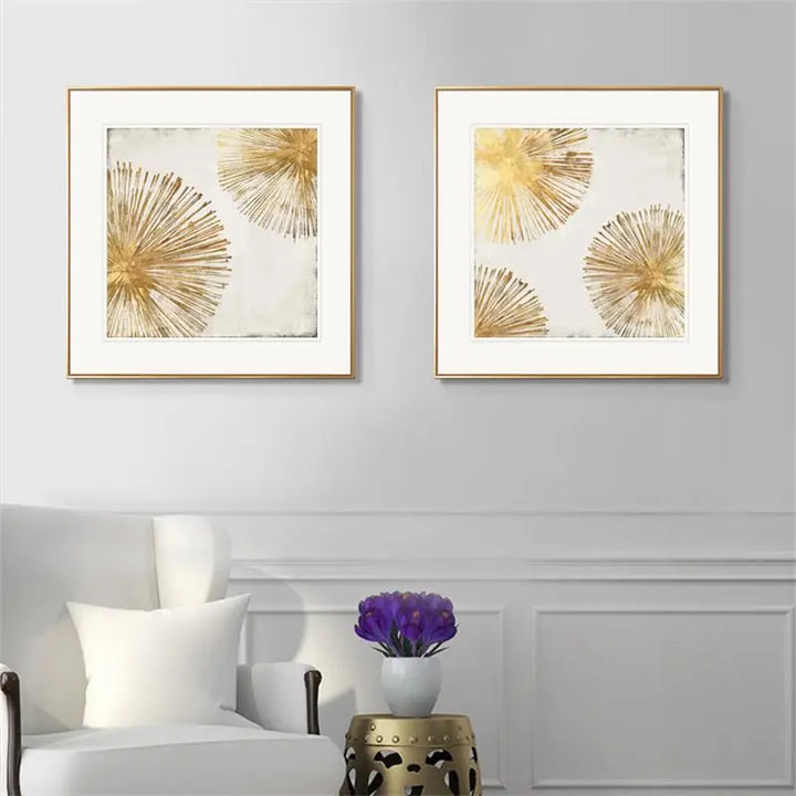 Gylden Radial Sirkulær Abstrakt Veggkunst Fine Art Lerret Utskrifter Plakater Bilder For Stue Spisestue Soverom Kunst Dekor | Skanto