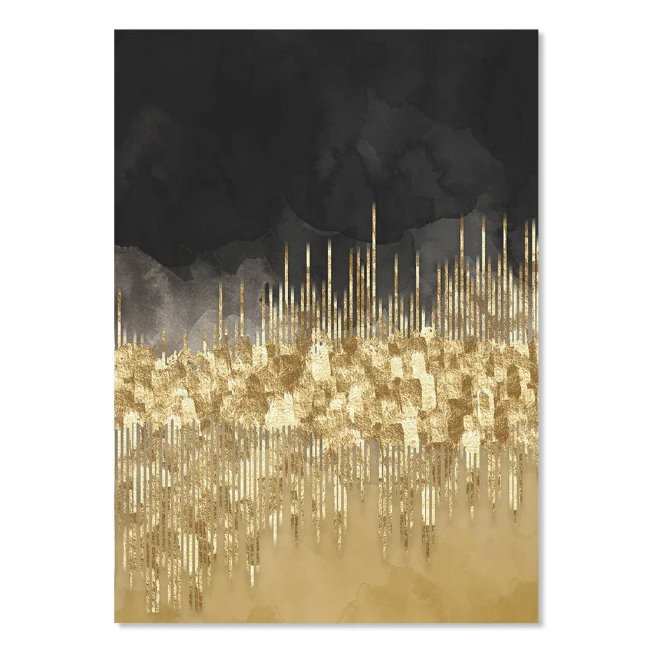Abstract Golden Cityscape På Svart Akvarell Lerret Trykk Vegg Kunst Lys Luksus Bilder For Stue Soverom Hjemmekontor Dekor | Skanto