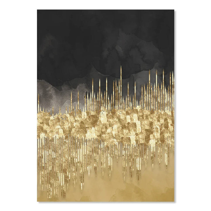 Abstract Golden Cityscape På Svart Akvarell Lerret Trykk Vegg Kunst Lys Luksus Bilder For Stue Soverom Hjemmekontor Dekor | Skanto