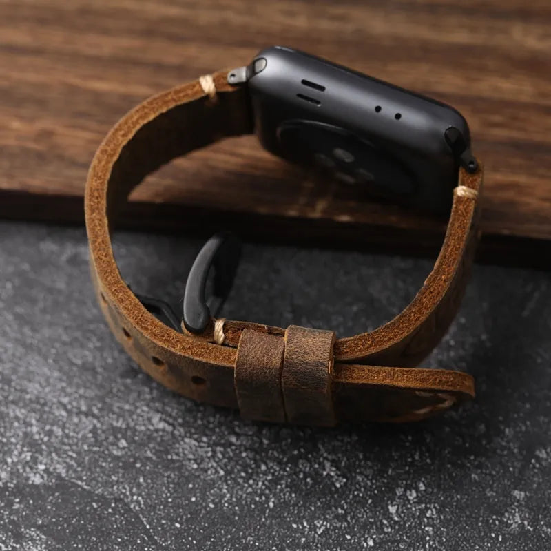 Håndlaget ekte lær storfe Apple Watch armbåndet