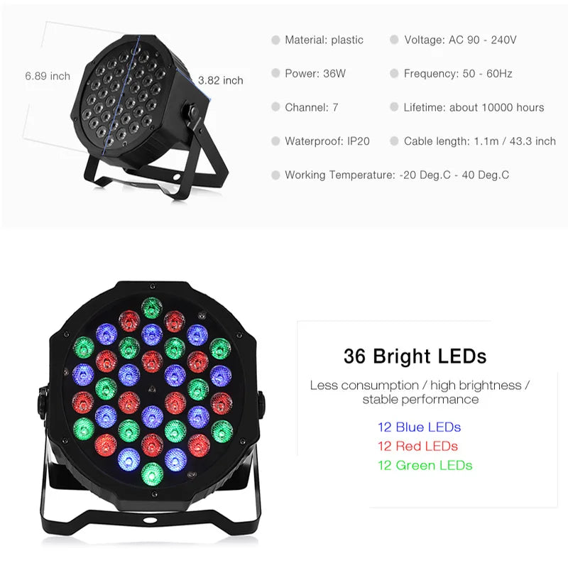 Skanto | 36W RGB LED Scenelys - Profesjonell DMX512 Stemmekontroll Disco Lys for KTV Bar Fest DJ, dekorativ effektprojeksjon