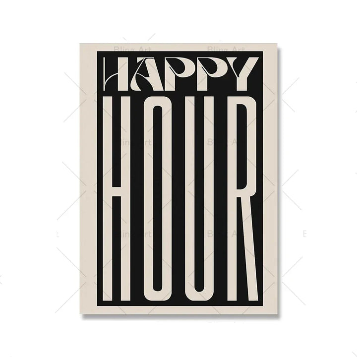 Retro typografisk Happy Hour Bar Cafe Kjøkken Veggkunst Fin Kunst Lerretsutskrifter Bilder for Stue Spisestue Fargerik Kunst Dekor | Skanto