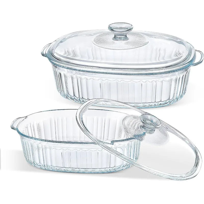 Skanto | 4-delt Glass Bakeware Sett med 2 Bakeware Retter med Glasslokk, 1.9 Qt og 3 Qt