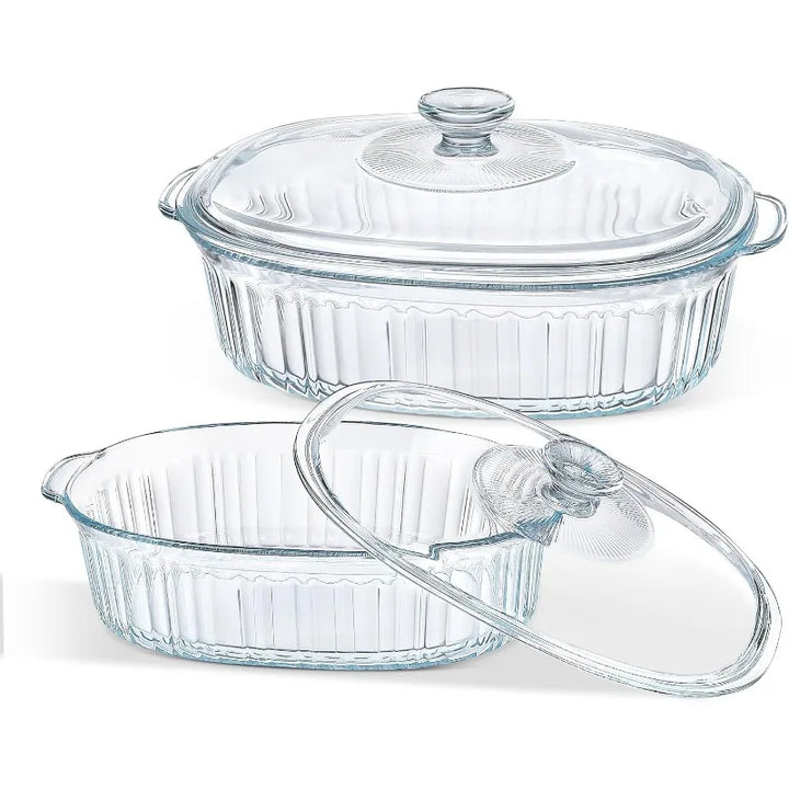 Skanto | 4-delt Glass Bakeware Sett med 2 Bakeware Retter med Glasslokk, 1.9 Qt og 3 Qt