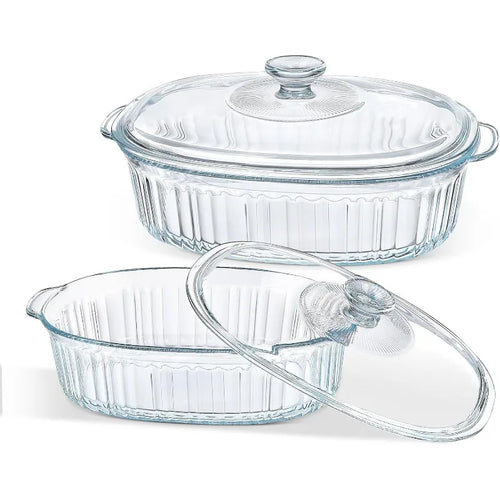 Skanto | 4-delt Glass Bakeware Sett med 2 Bakeware Retter med Glasslokk, 1.9 Qt og 3 Qt
