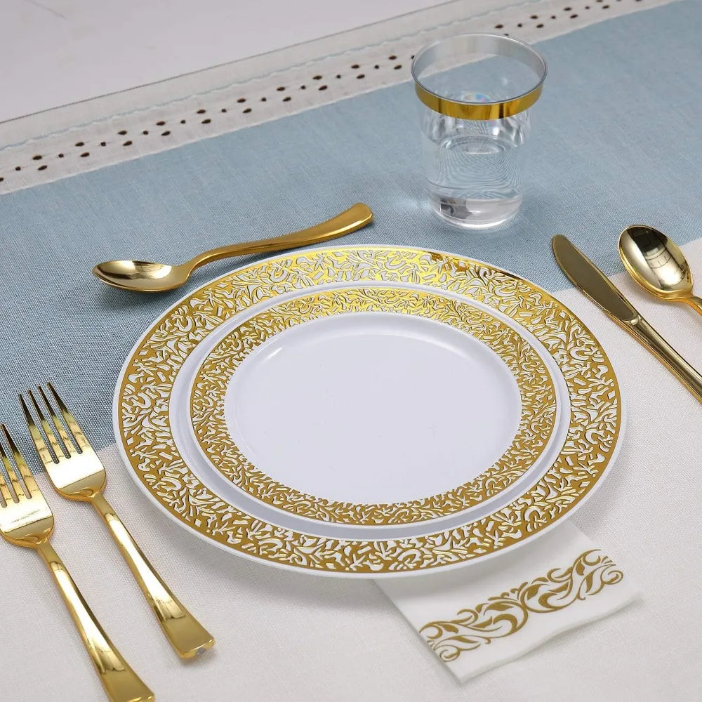 Skanto | 350stk Engangs Gull Blonde Servise Sett for 50 Gjester