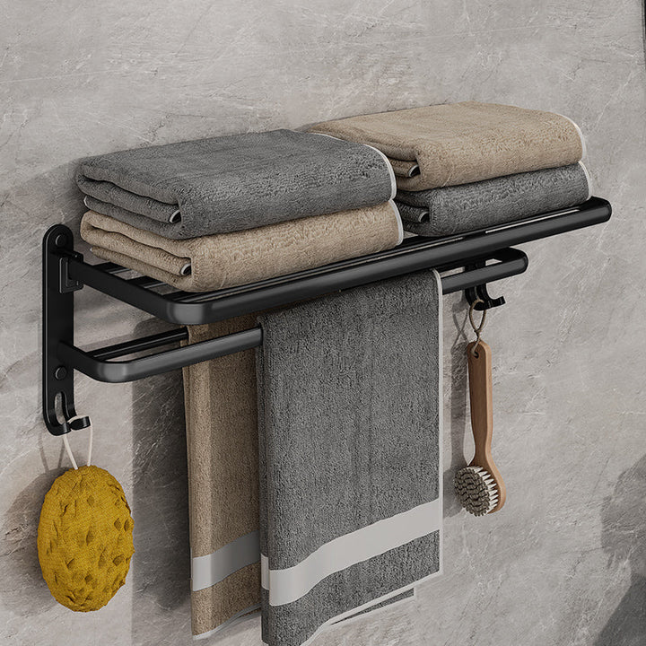 Skanto | EasyTowel Foldable Towel Rack – Space-Saving & Stylish Black Wall-Mounted Towel Rack